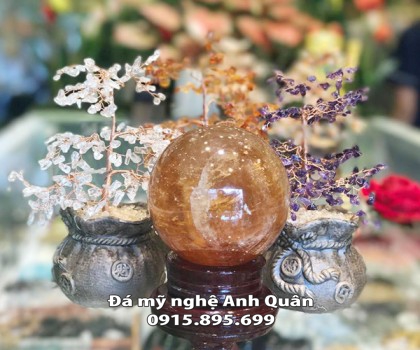 Quả cầu đá thạch anh vàng non(1170gr) FM191-F3-2300. 3 Quả cầu đá thạch anh vàng non(1170gr) FM191-F3-2300.