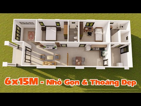 cach bo tri nha cap 4 nho gon thoang dep dt 6x15m 90m2 co 2 phong ngu