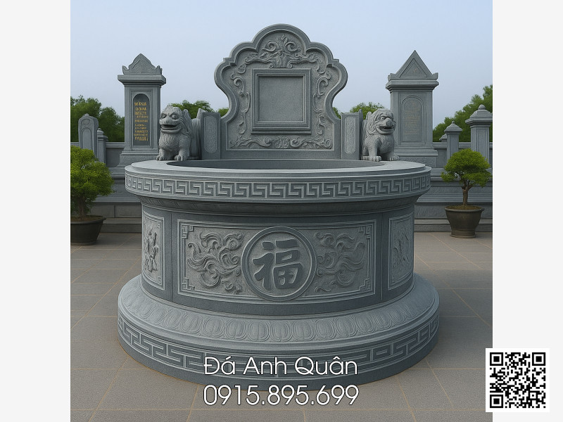 Mẫu Mộ đá tròn đẹp - Mộ tròn đá xanh granite chất lượng cao, đường kính mộ 133cm 3 Mau Mo da tron dep da xanh granite chat luong cao modatron
